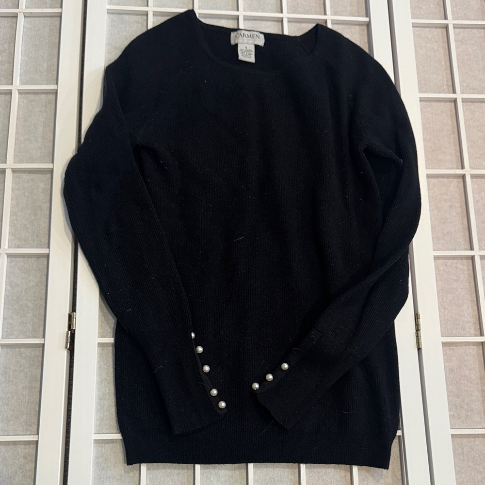 Black Sweater with Pearl Details